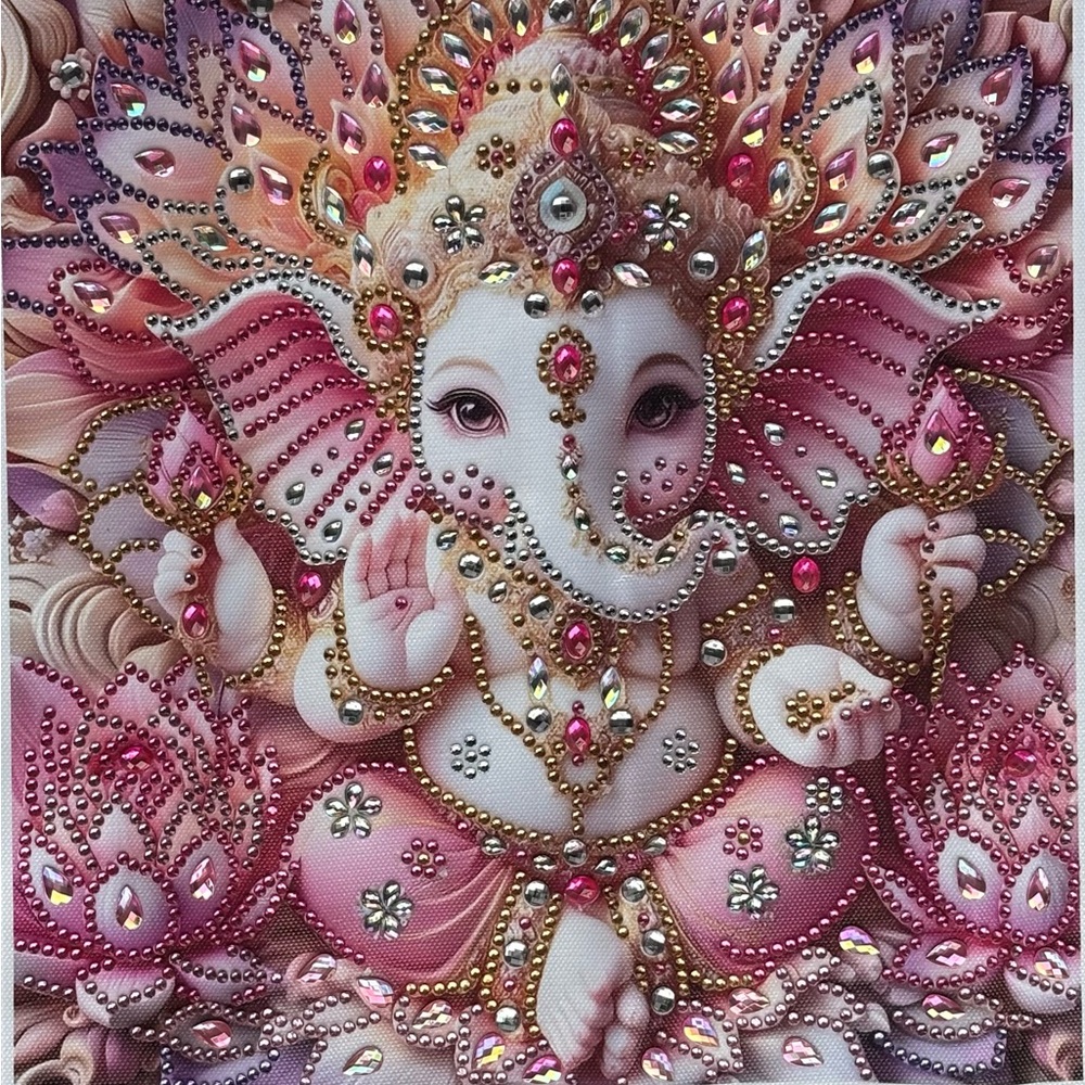 Handmade Diamond Art - Divine Pink and Gold Ganesha Wall Art